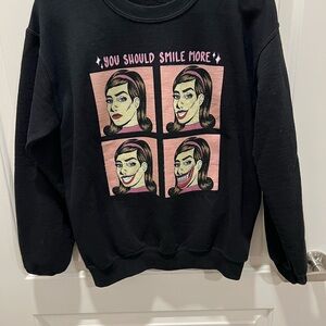 Black and Pink Crew Neck Sweater with Graphic Design